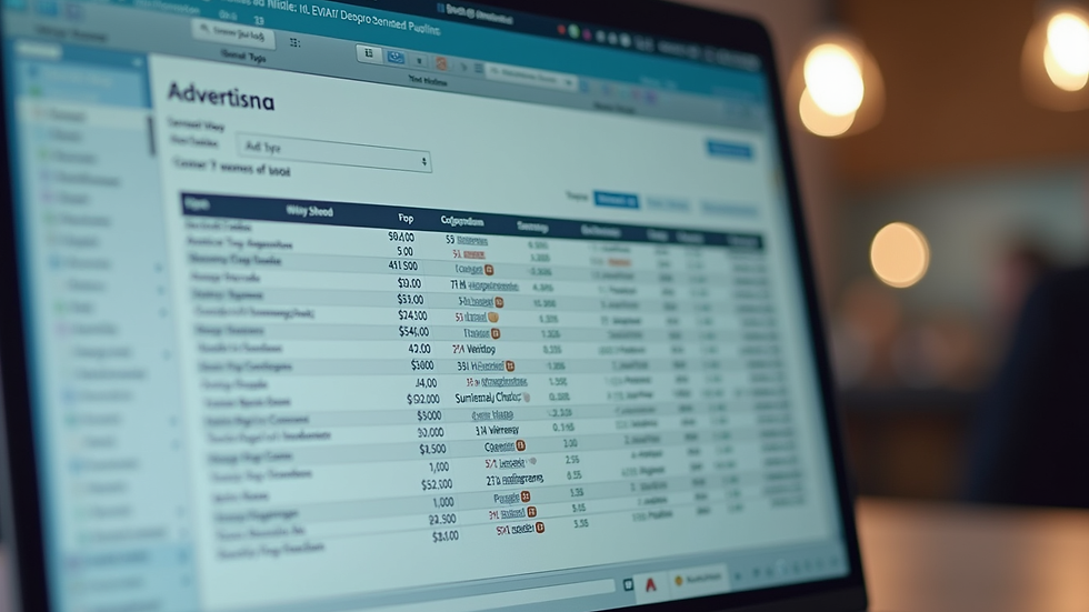 Close-up view of a digital advertising budget spreadsheet on a laptop screen