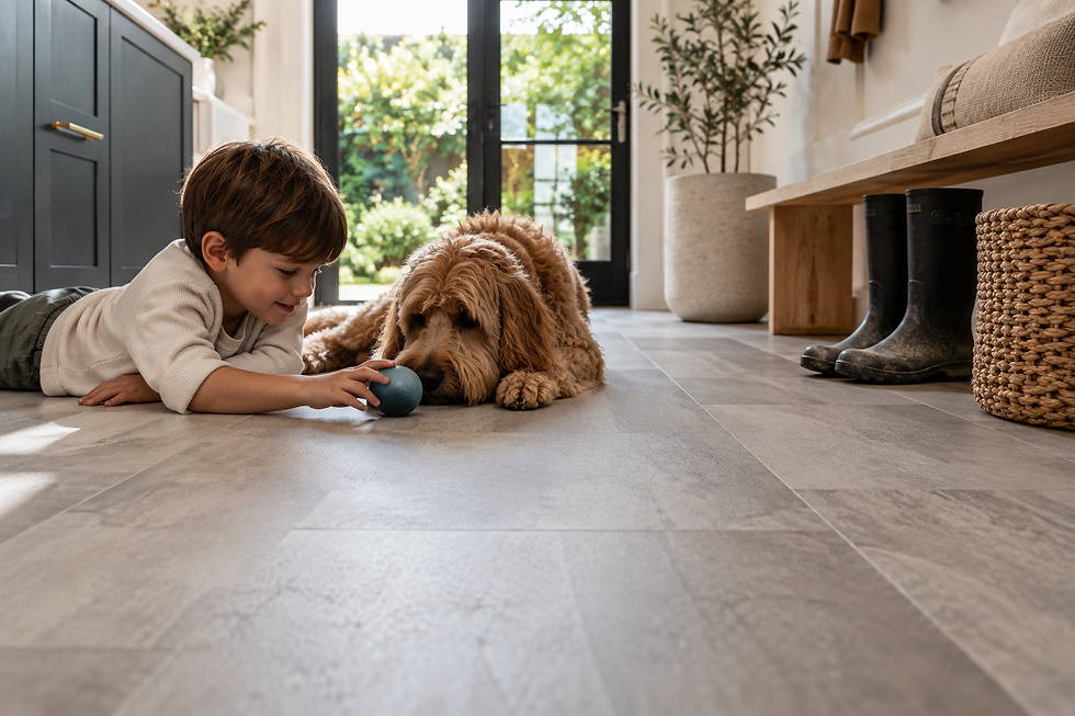 Easy-to-maintain vinyl flooring in a Melbourne family home with child and pet