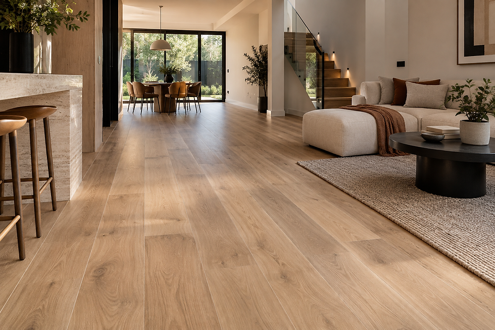 Hybrid flooring in a modern Melbourne home designed for high-traffic living areas