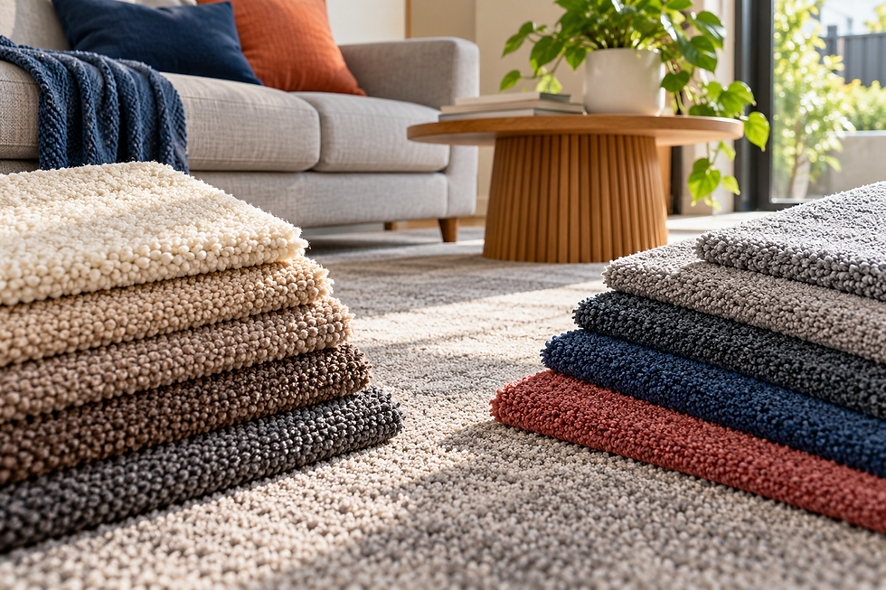 Wool and synthetic carpet samples in a modern Melbourne home