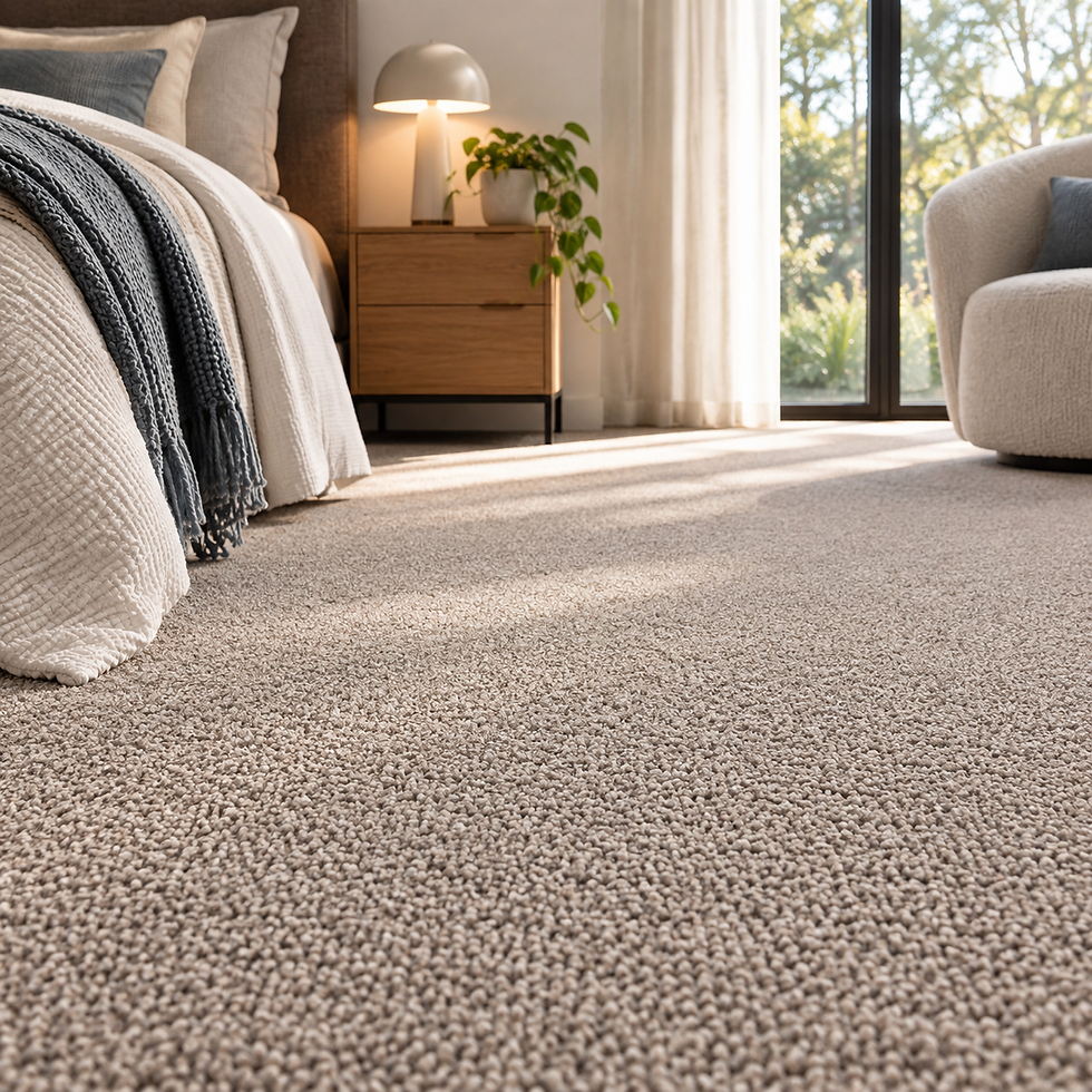 Solution dyed polyester carpet in a modern Melbourne bedroom