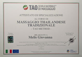 Attestato - Specializzazione al corso Massaggio Thailandese Tradizionale di Giovanna Melis, Genesa Massaggi
