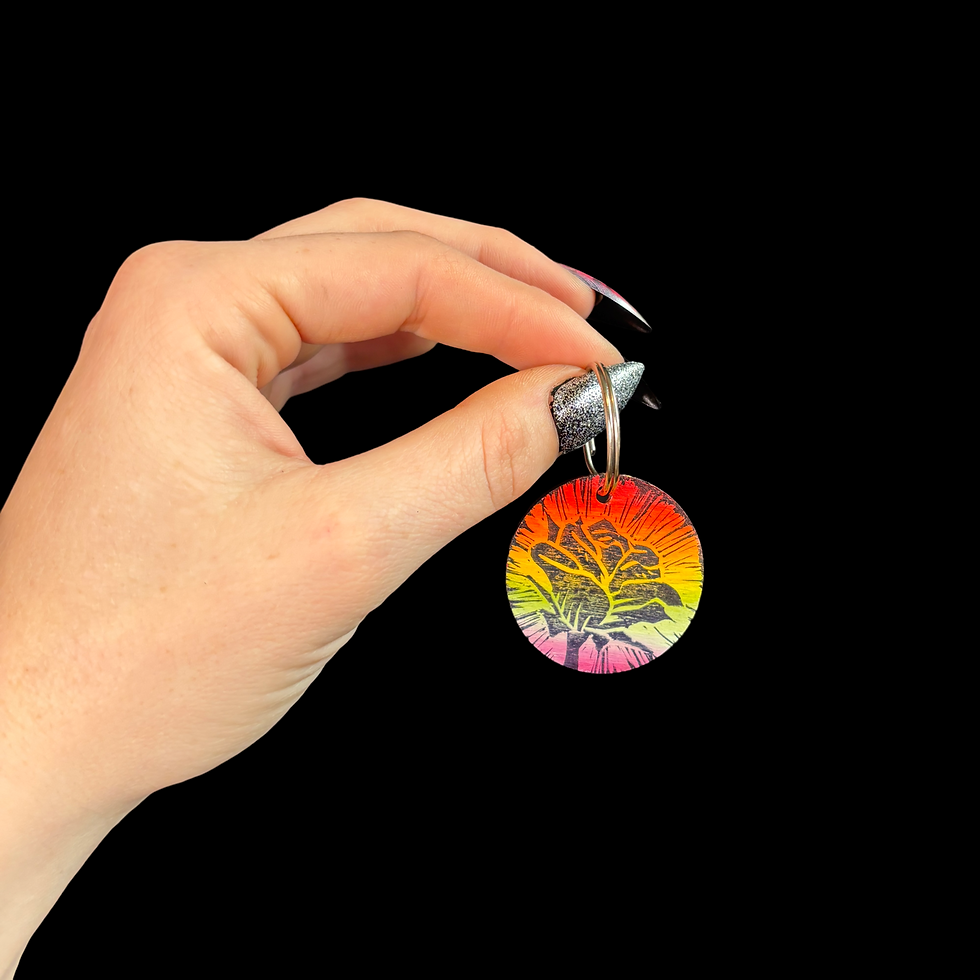 Thumbnail: Rose - Handprinted Wooden Key Chain By Ash Plante