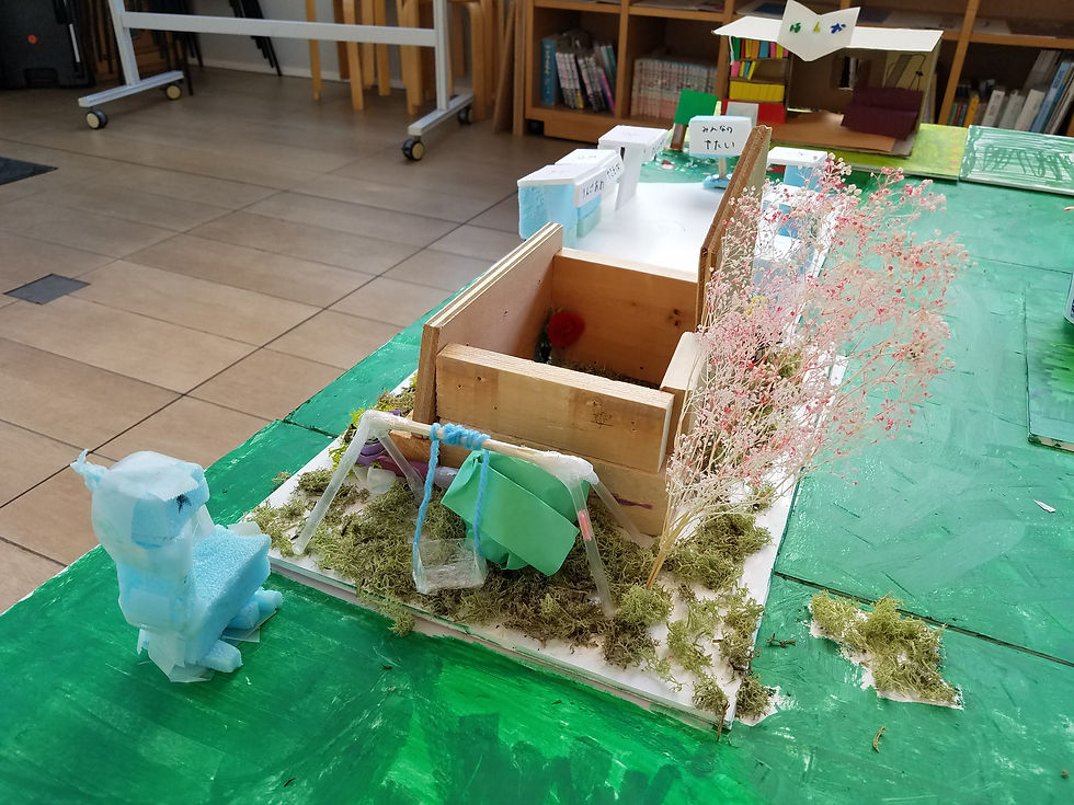 桜が咲いているお家(ブランコ付)、屋台ストリート、本屋さん