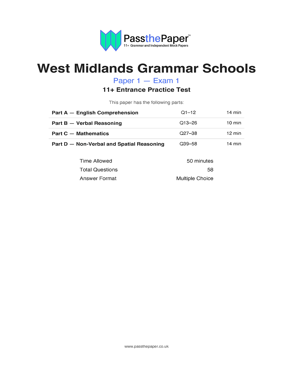Thumbnail: West Midlands Grammar Schools, Paper1 Bundle, All 5 Exams