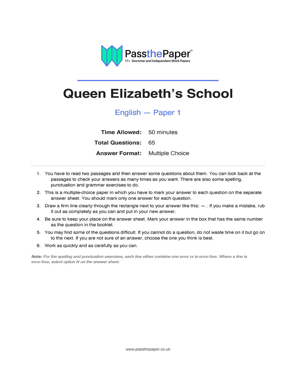 Thumbnail: Queen Elizabeth's School, English, Paper 3