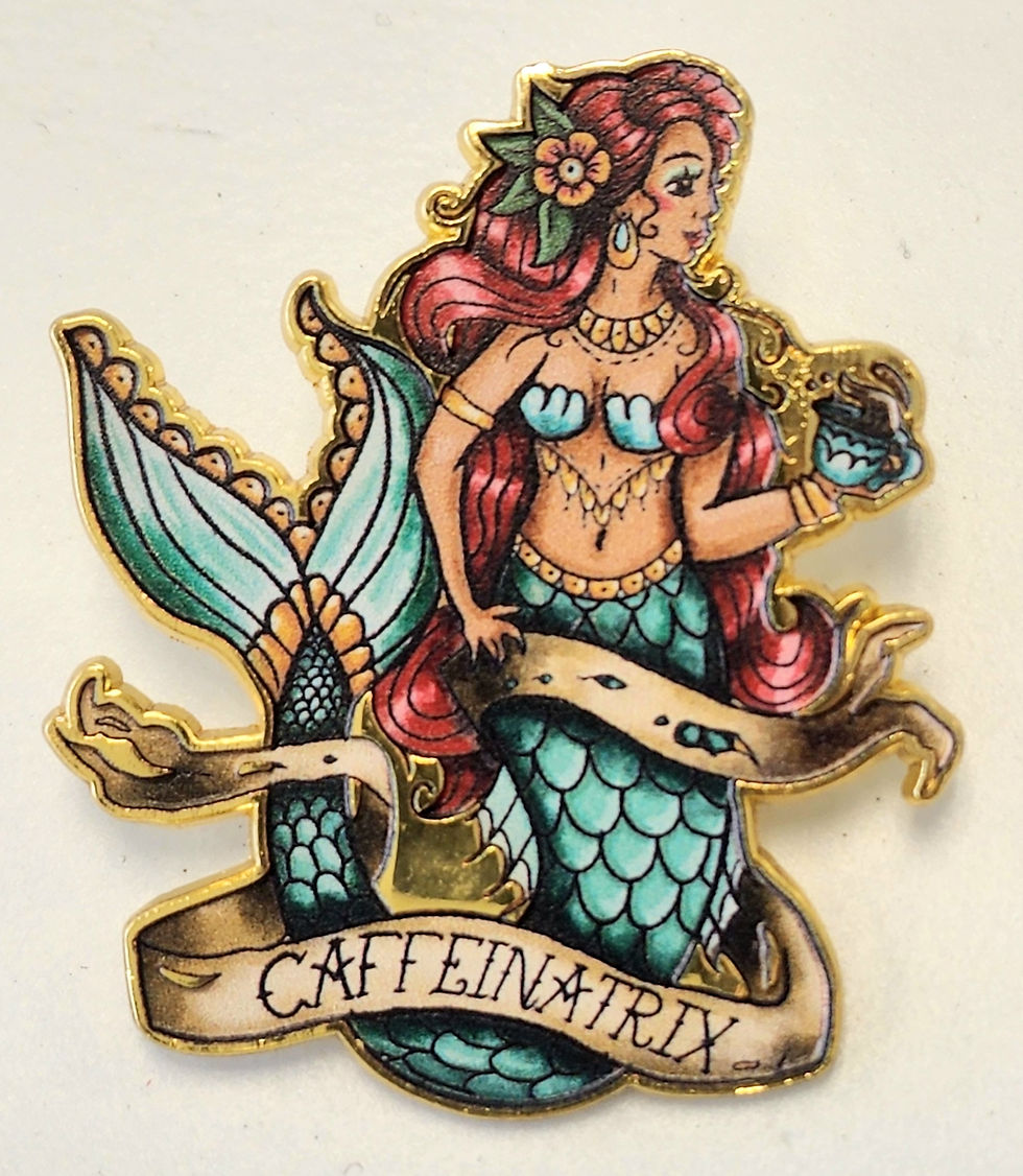 This is the front of the Caffeinatrix Mermaid Girl Pin.
