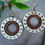 Thumbnail: Boho floral-cut dark wood and silver lightweight round earrings
