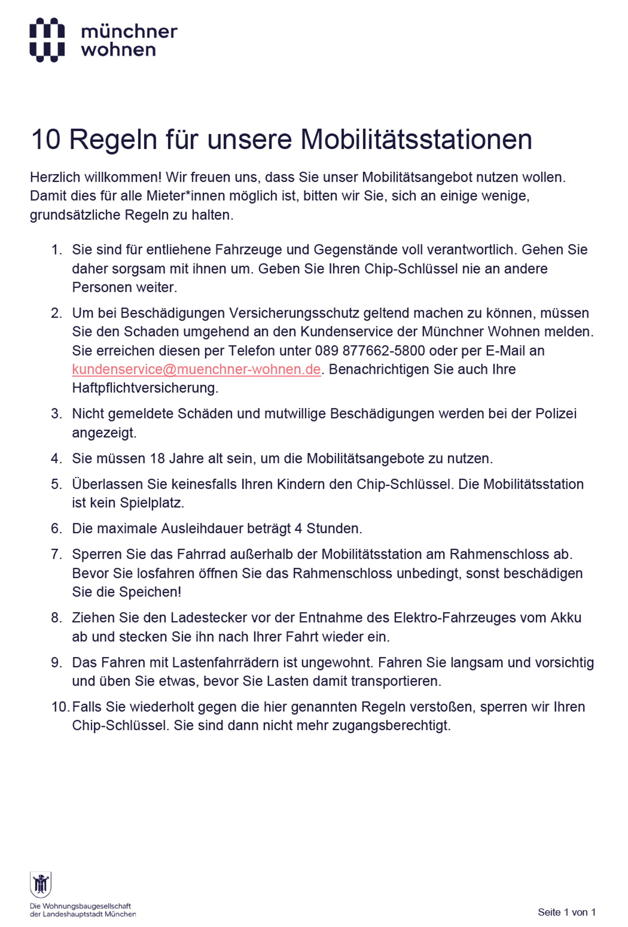 10-Regeln-Mobilitätsstationen Münchner Wohnen