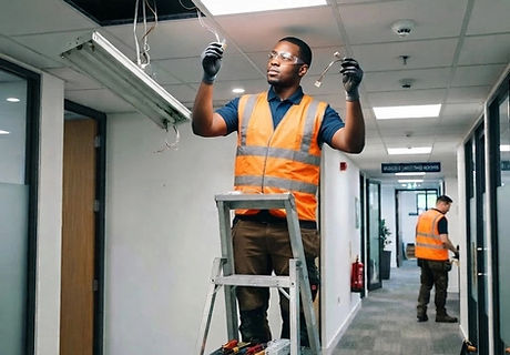someone replacing ceiling lights with a