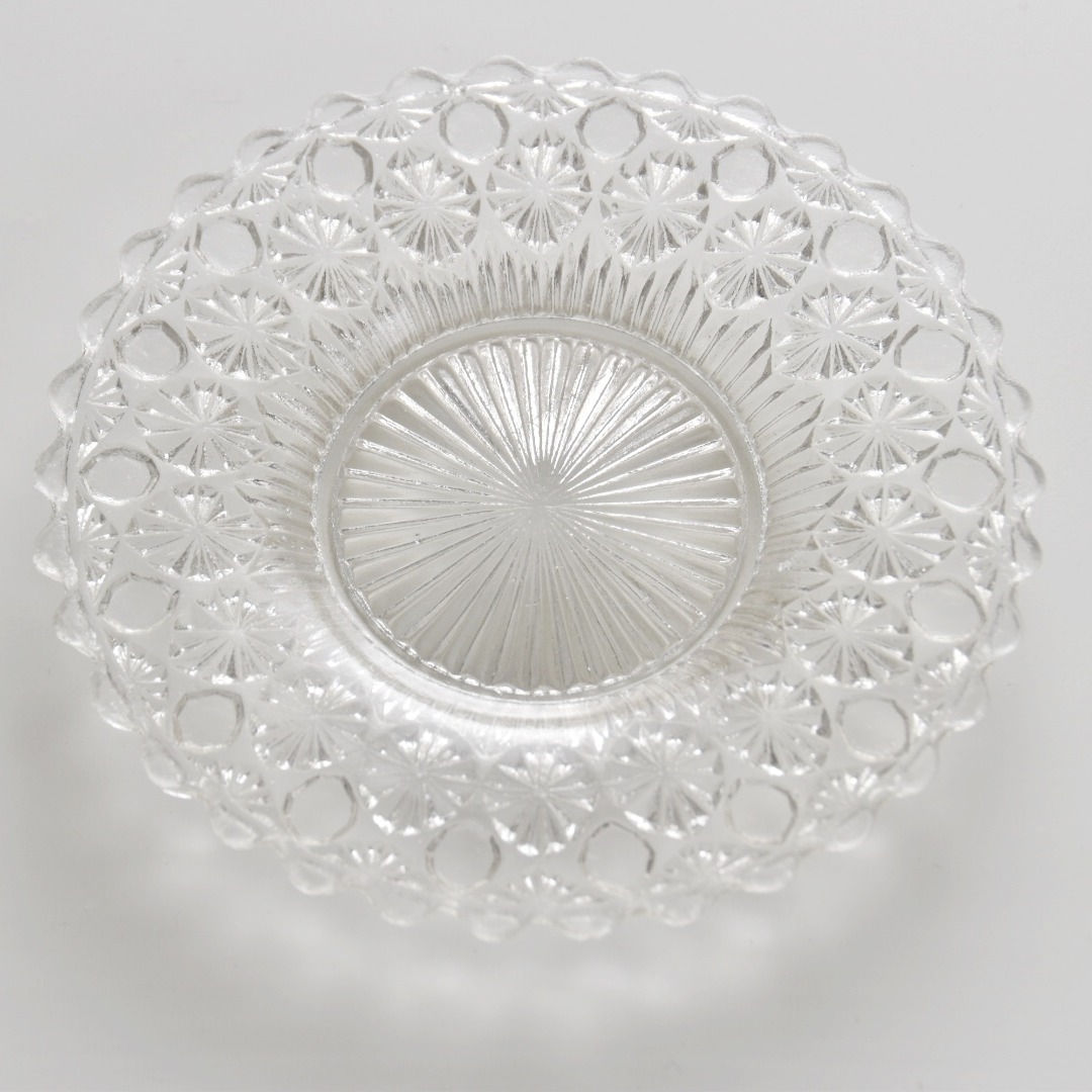 retro small plates old pressed glass scalloped edges