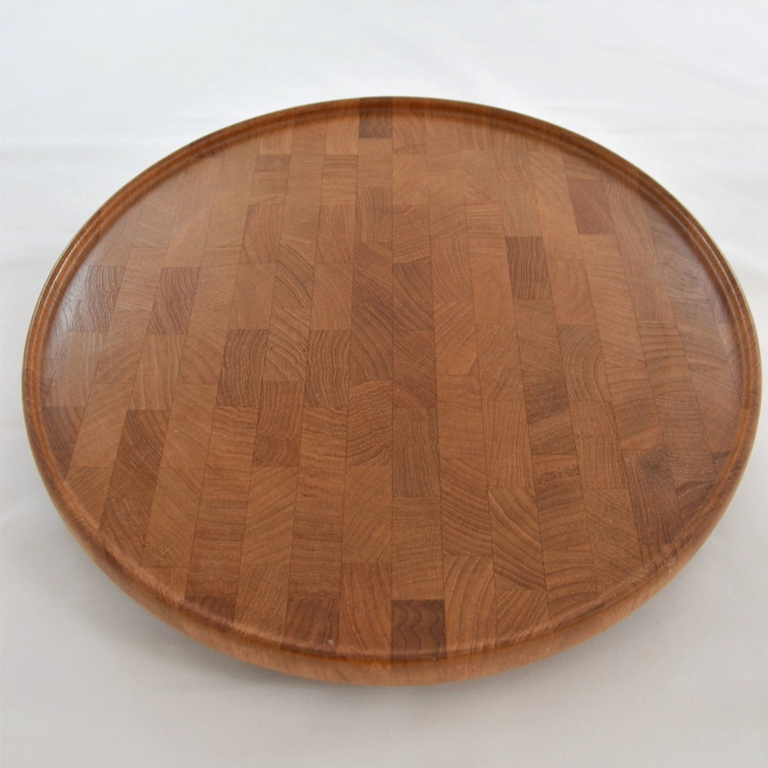 tray lazy susan digsmed teak wood turntable round danish midcentury design