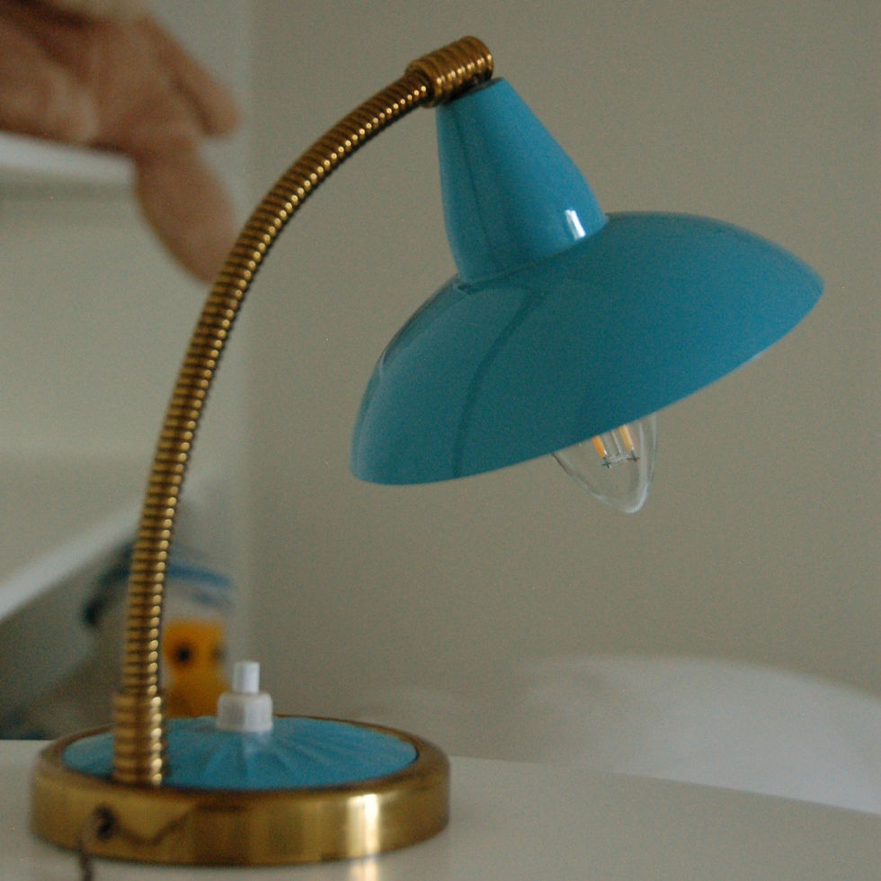 Palma small vintage tablelamp aluminium blue lacquered lampshade and base  midcentury design in children's bedroom