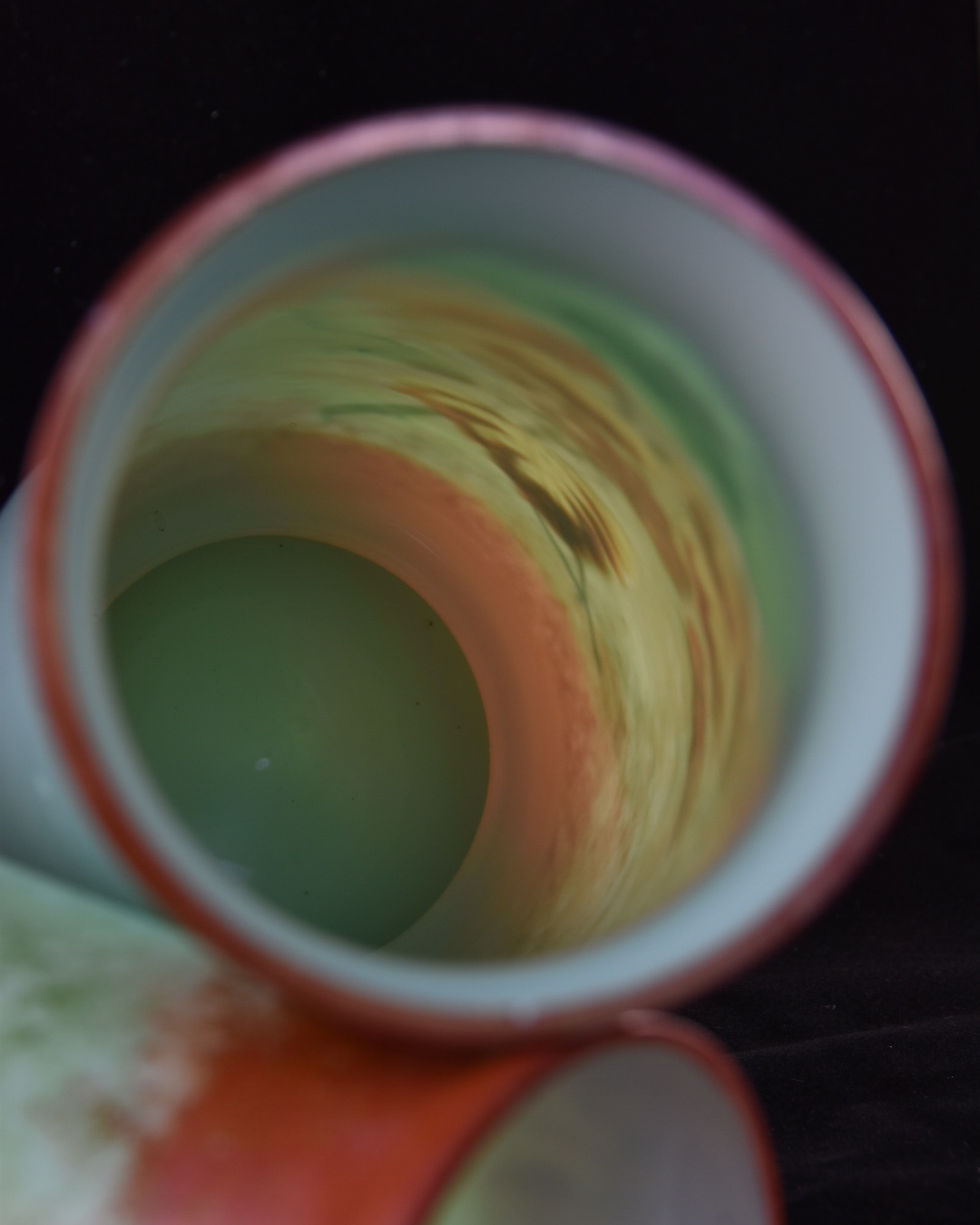 Thumbnail: pair antique vases (2) large size floral design hand painted soft green tones early 1900's