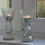 Thumbnail: set duo glass vintage subtile green  tealight candle holder french origin ribbed structure