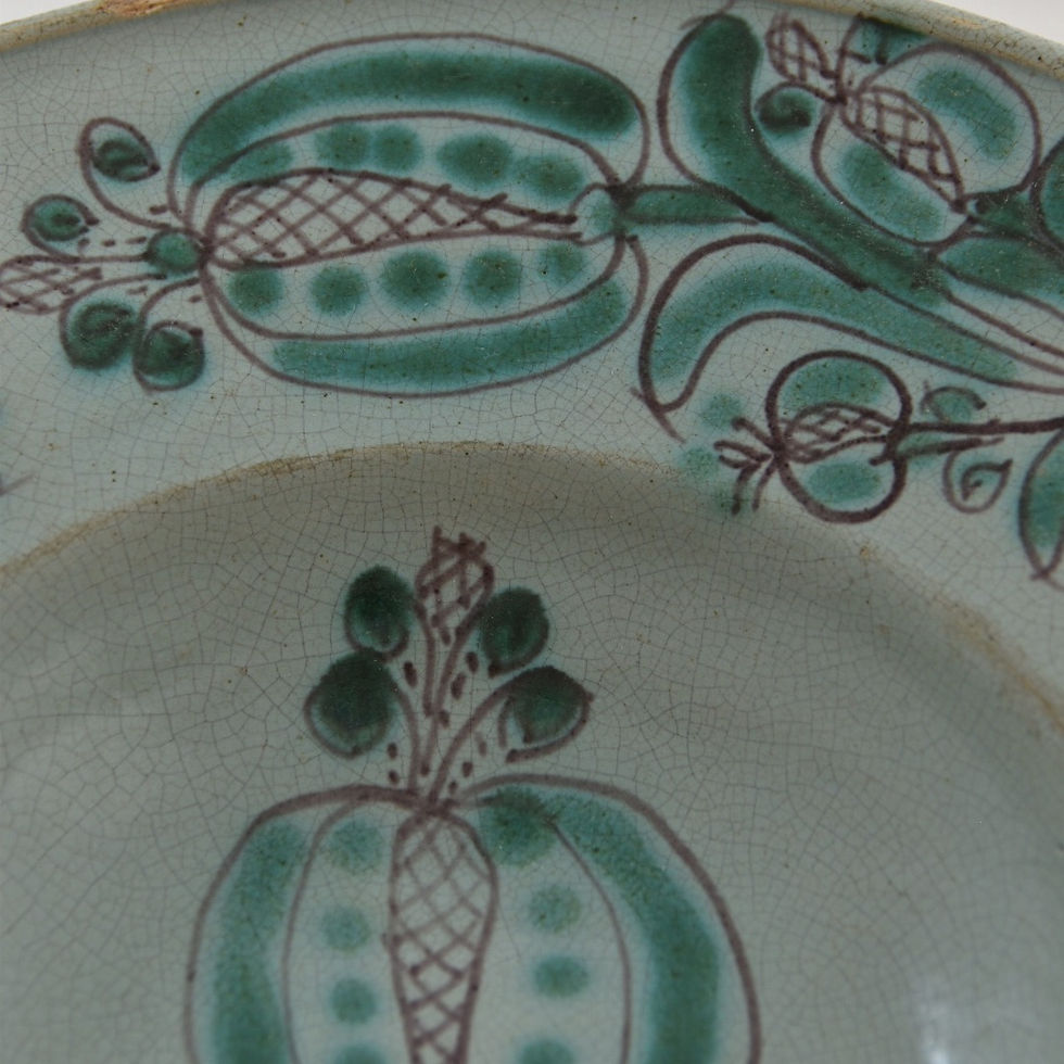 Thumbnail: antique stoneware plate green glazed top rough bottom 1800s everseen