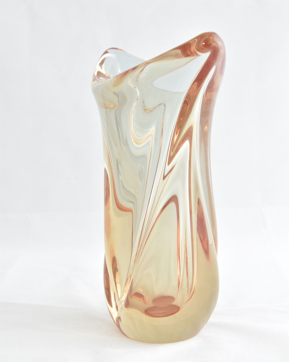 Thumbnail: crystal vase coloured orange pink sevres midcentury