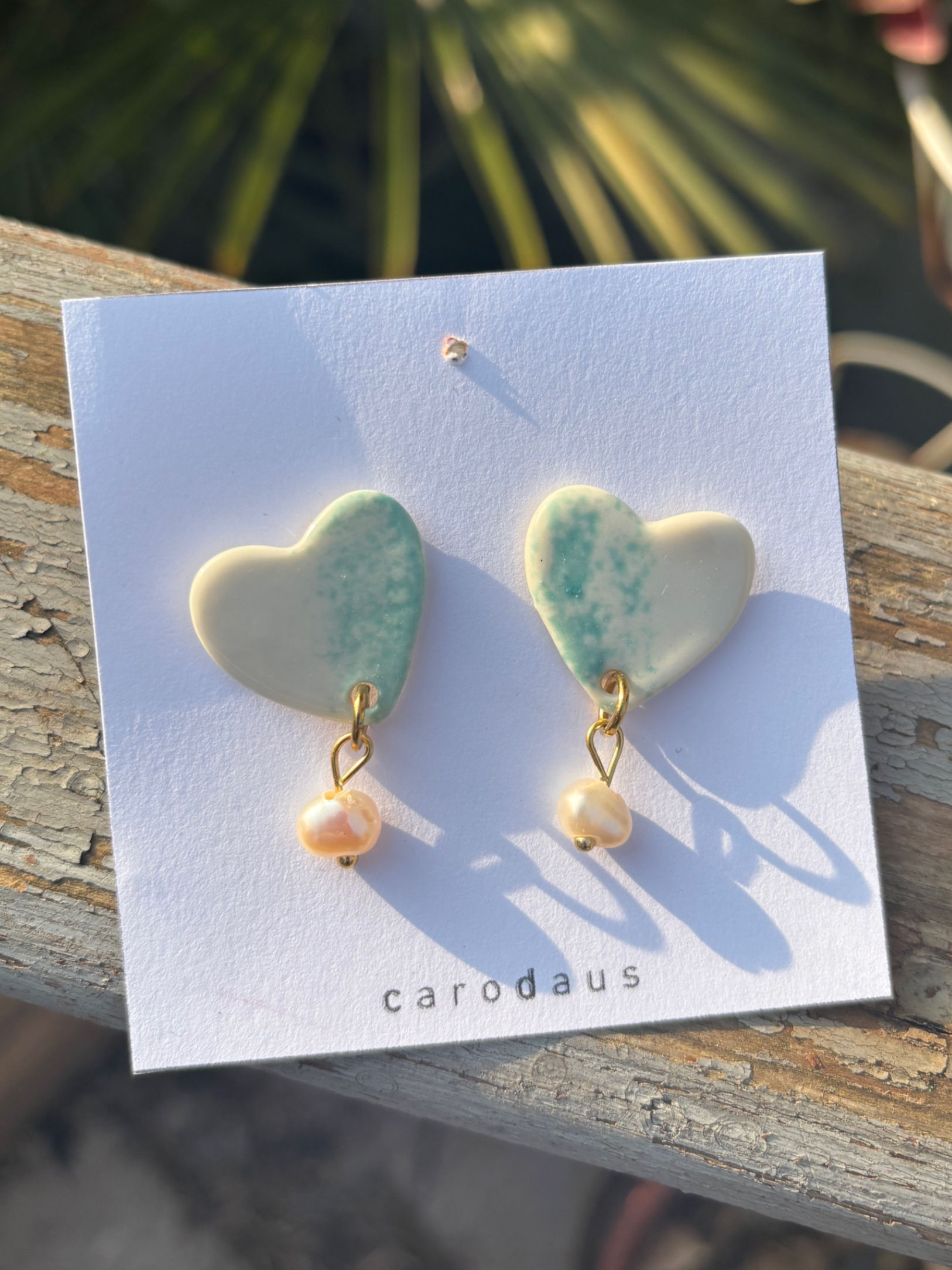 coeur turquoise - moucheté perle