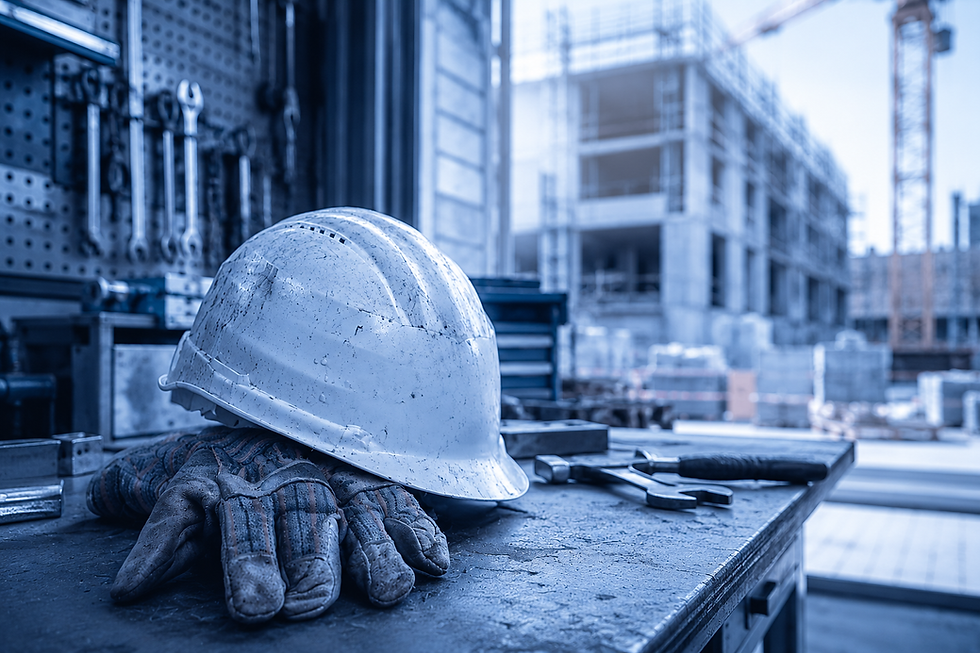 Baustelle mit einem Schutzhelm
