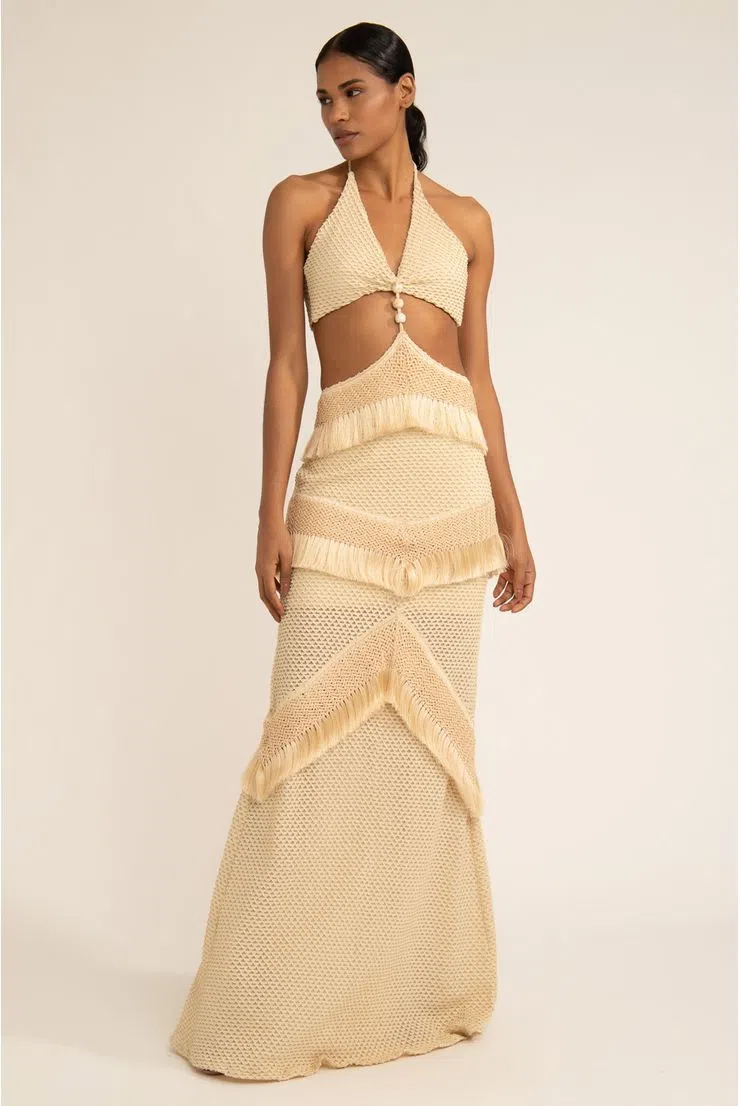 Miniatura: Vestido Longe Frente Única Amarração Deep Dive Off White