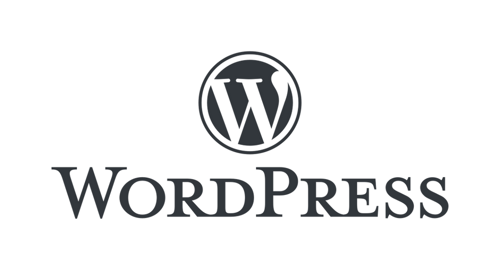 Black WordPress logo with a stylized "W" in a circle above the word "WordPress" on a white background.