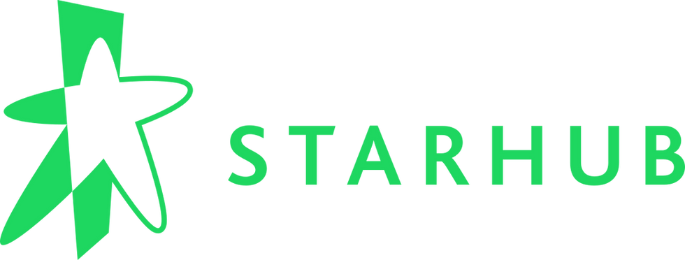 Green StarHub logo with a stylized star and vertical stripes on the left, and "STARHUB" text in green on a transparent background.