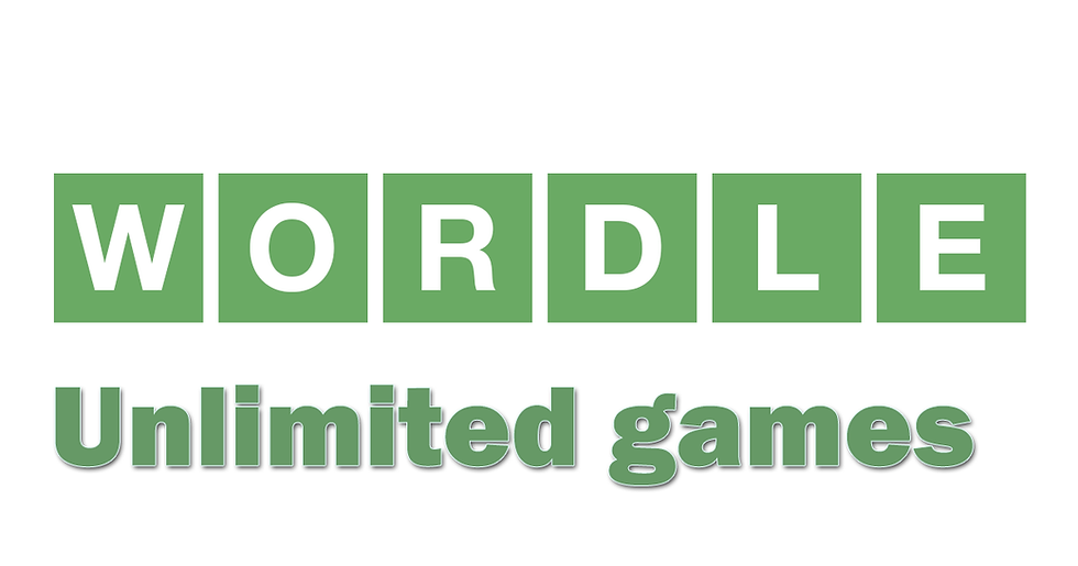 Green squares spell "WORDLE" with "Unlimited games" below, in green text, on a white background. Mood is playful and engaging.