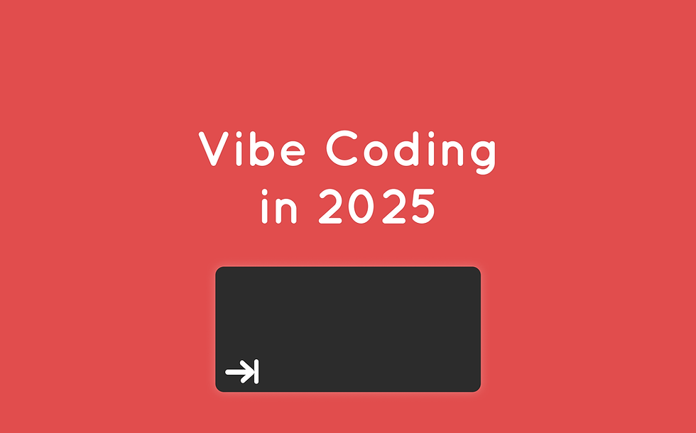 Red background with white text reading "Vibe Coding in 2025." Below is a black rectangle with a white arrow pointing right.