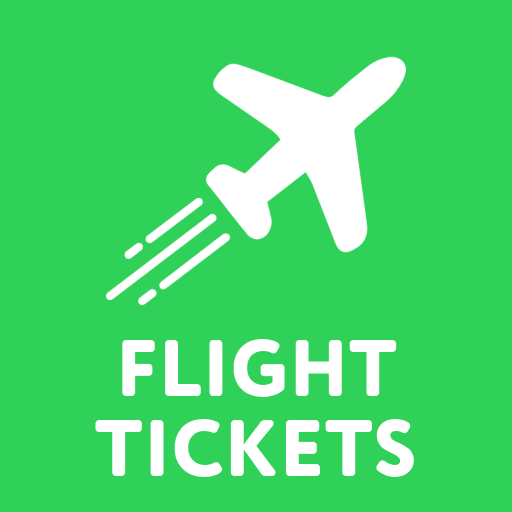 Airplane icon with motion lines on a green background. Text reads "FLIGHT TICKETS" in white, conveying a sense of travel.