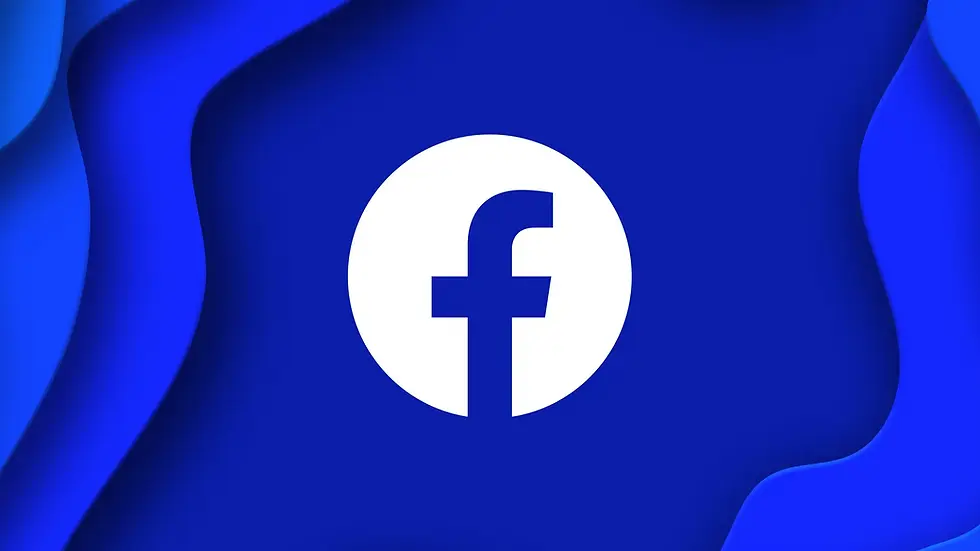 White Facebook logo centered on a wavy blue gradient background, creating a sleek, modern appearance. Emojis not present.