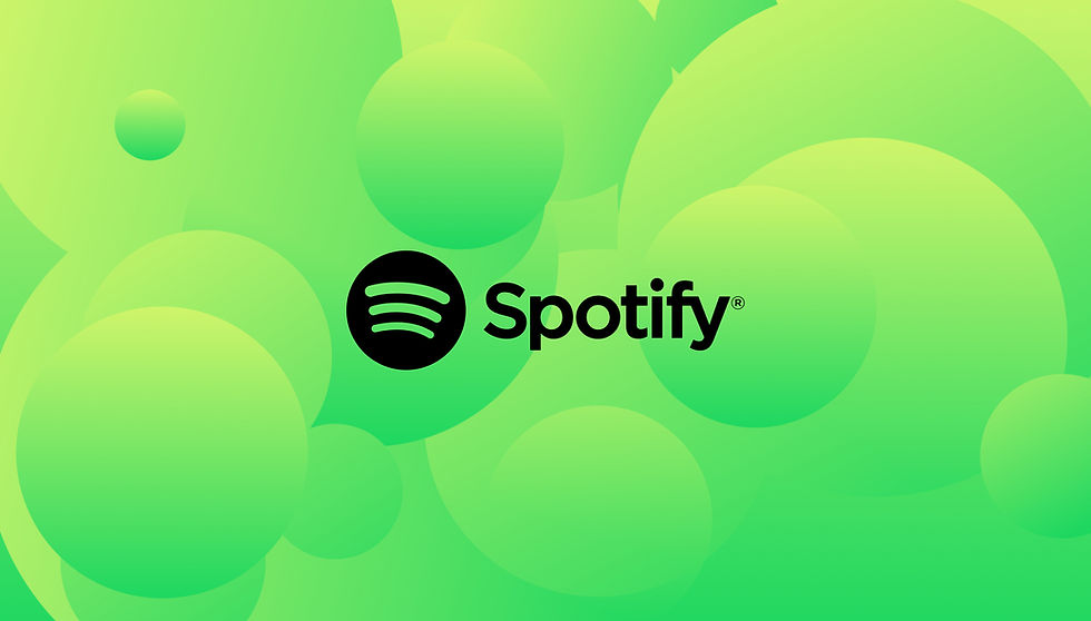 Green background with overlapping circles, featuring the Spotify logo and text in black, creating a lively and modern feel.