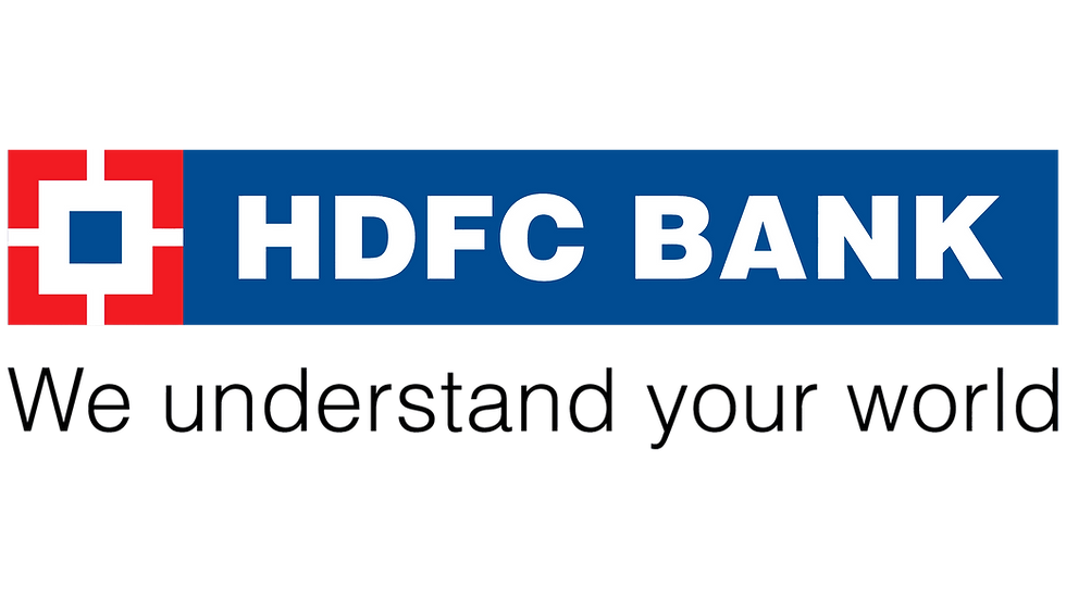 HDFC Bank logo with a red and white emblem, blue background, and the slogan "We understand your world" in black text below.