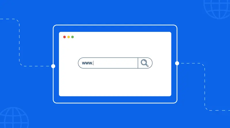A browser search bar with "www." in a blue interface, featuring search and connection icons, suggesting internet browsing.