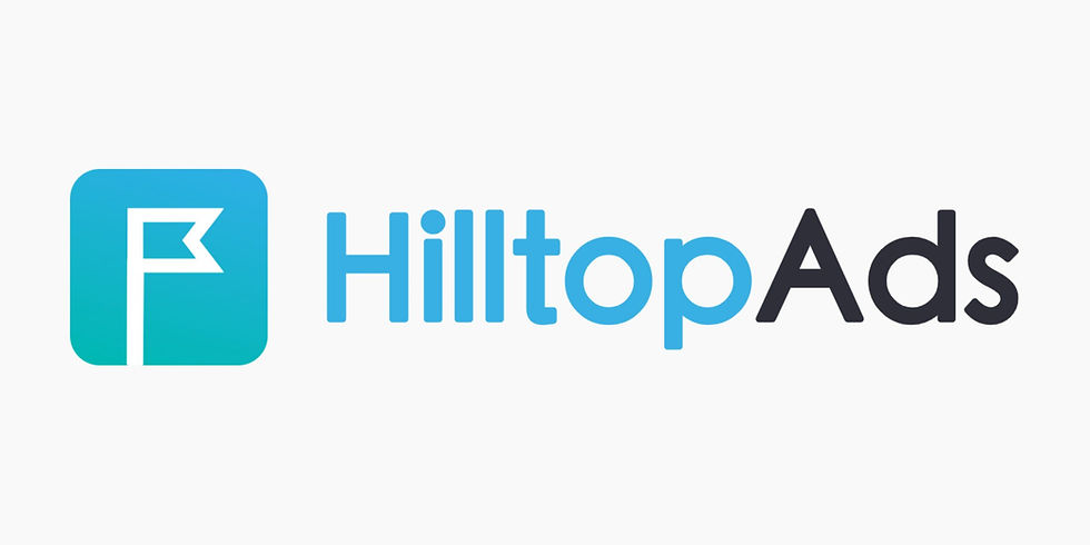 Blue and black "HilltopAds" logo on a white background. A flag icon inside a blue square is on the left.