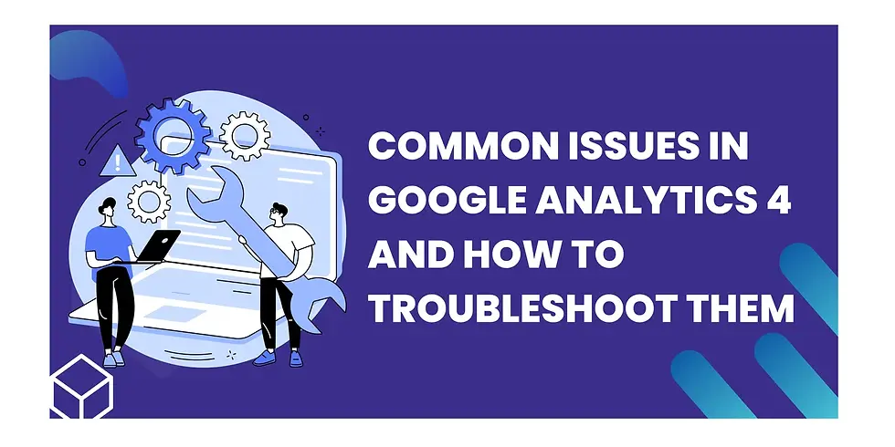 A Google Analytics 4 (GA4) dashboard displaying real-time data, with highlighted sections for troubleshooting common issues such as tracking errors, event setup, and data discrepancies. The screen includes graphs and metrics showing user activity, event tracking, and traffic sources, helping users identify and resolve problems within their GA4 setup.