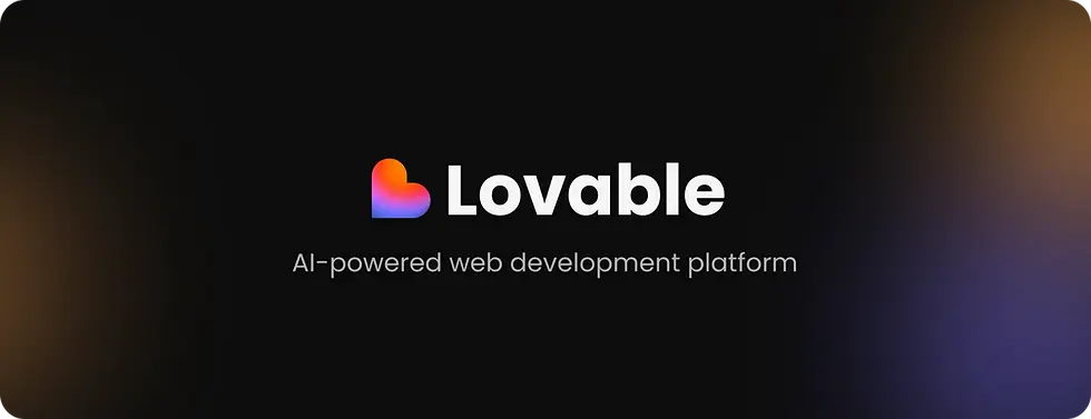 Gradient heart emblem with text "Lovable," a web development platform tagline on a black background, creating a sleek, modern look.