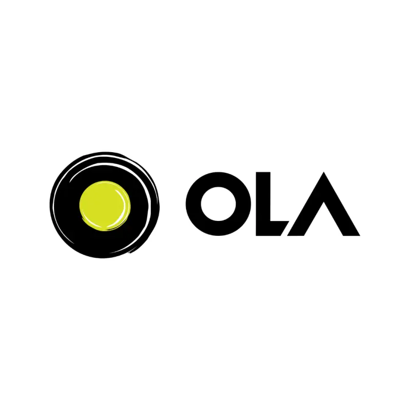 Black "OLA" logo on white background with a circular design featuring a black rim and lime green center. Simple and modern design.
