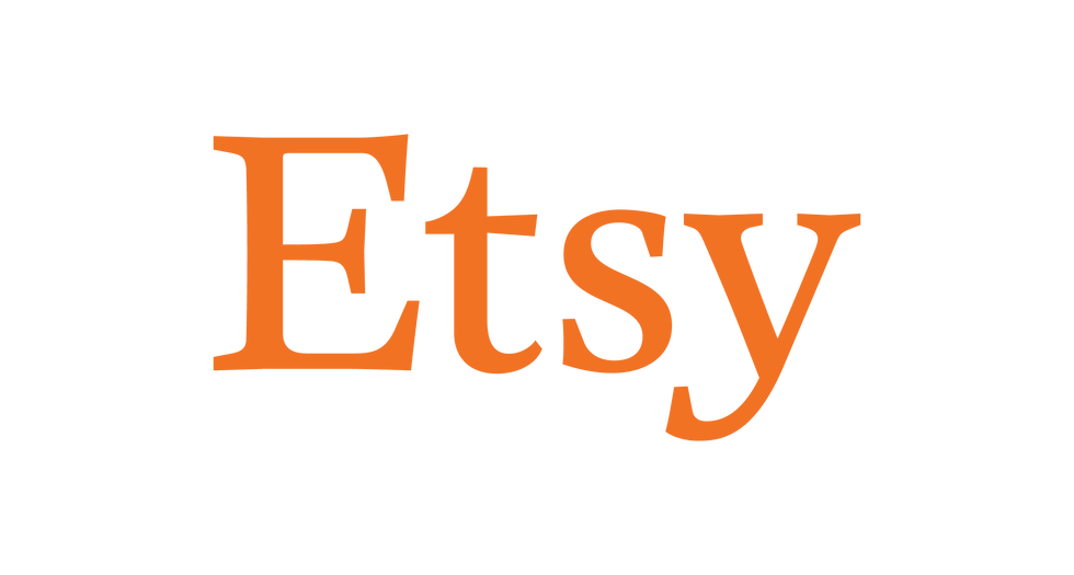 Orange "Etsy" text logo on a white background, featuring bold, serif lettering. Bright and straightforward design.