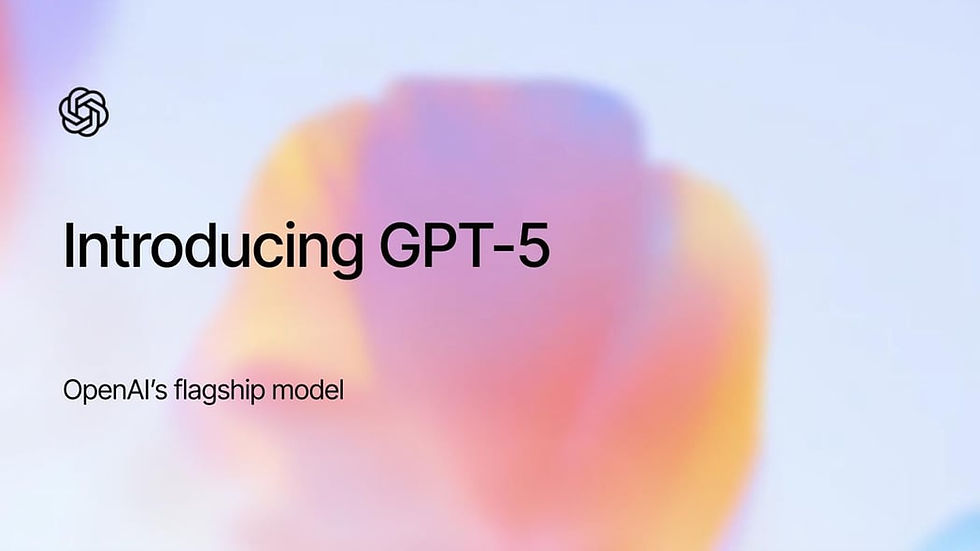 Introducing GPT-5 text over a colorful abstract background with OpenAI logo. Text reads: "OpenAI’s flagship model."