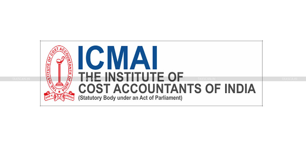 Logo of ICMAI with red emblem and blue text: "The Institute of Cost Accountants of India" on white background. Text states a statutory body.