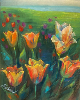 Tulips by the water