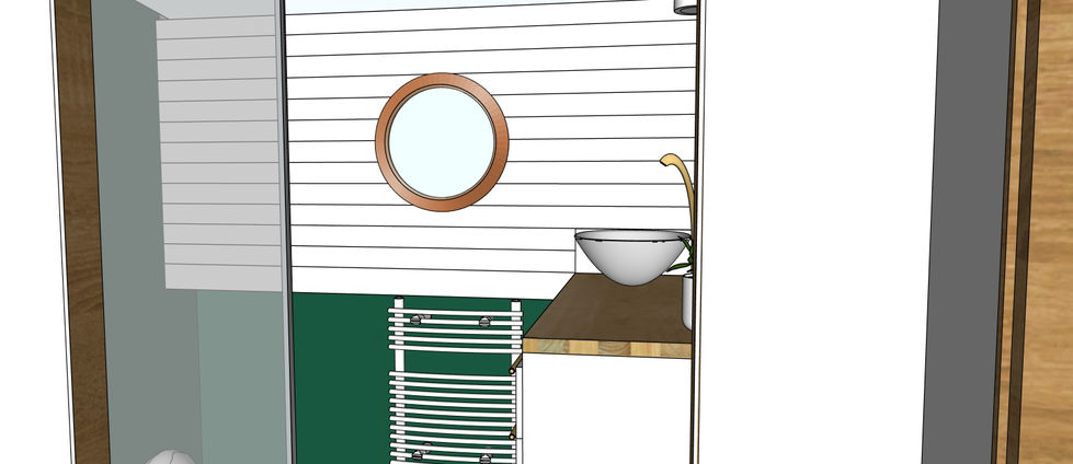 Salle d'eau avec hublot - Péniche Côte d'Or