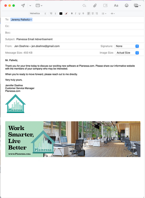 Planessa Email Sample