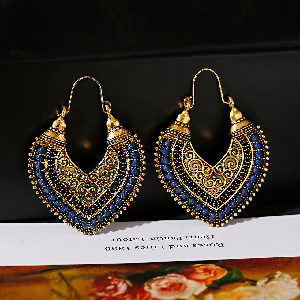 Thumbnail: 2023 Bohemia Antique Bronze Indian Jhumka Earrings Women Gold Color Ethnic Gypsy