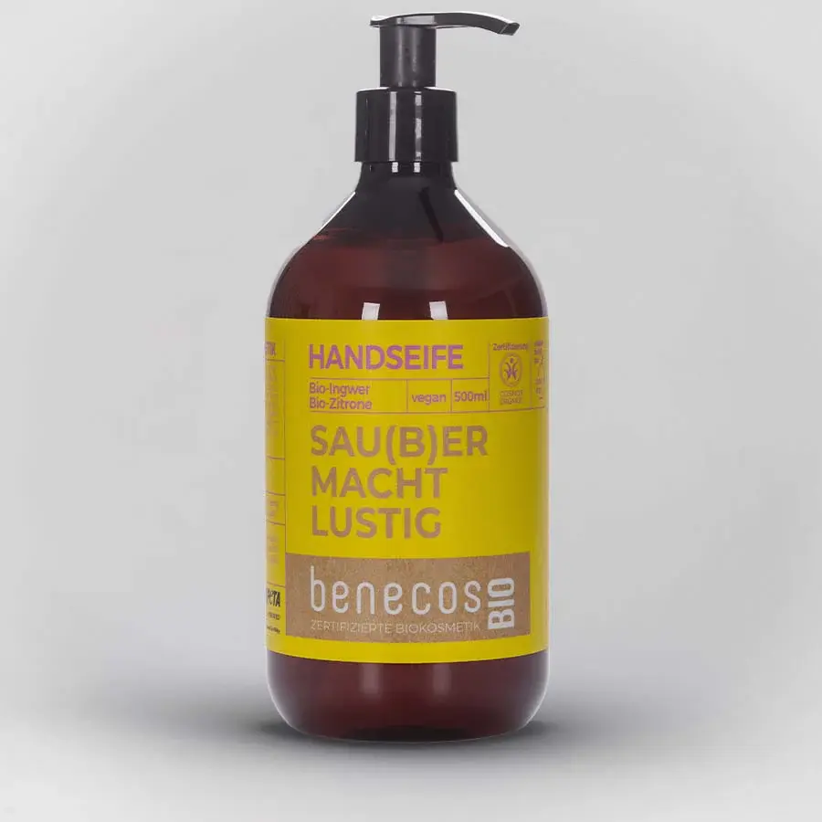 benecosBio Handseife BIO-Ingwer + BIO-Zitrone SAU(B)ER MACHT LUSTIG