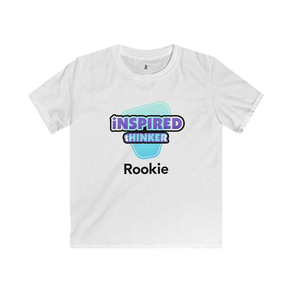 iNSPIRED tHINKER Rookie kids white t-shirt with teal and purple logo