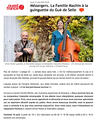 Article Ouest-France La Sainte Famille Machin chante Brassens à la guinguette du Gué de Selle à Mézangers.