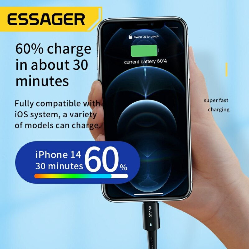 縮圖：Essager Type C Cable For IPhone 11 12 13 Pro Max XS 20W Fast Charging Cable Type