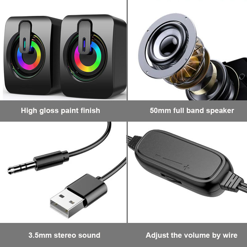 縮圖：Computer Speakers PC Sound Box HIFI Stereo Microphone USB Wired Caixa De Som wit