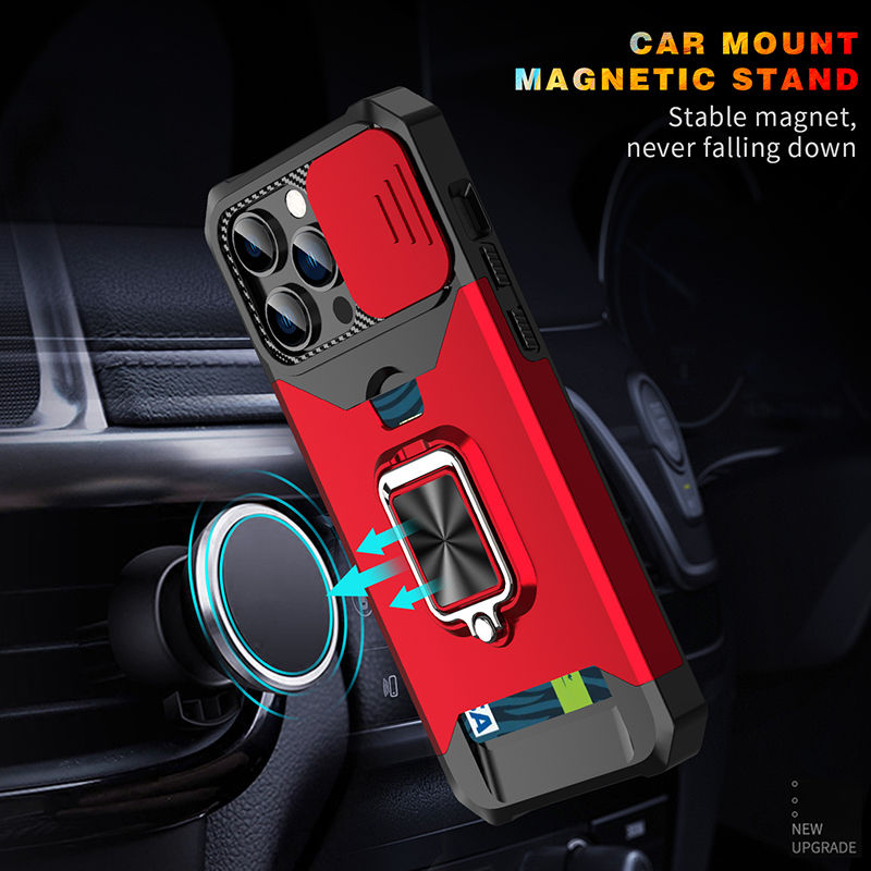 Thumbnail: 360°Rotating Car Holder Ring Card Slot Sliding Lens Protection Shockproof Phone